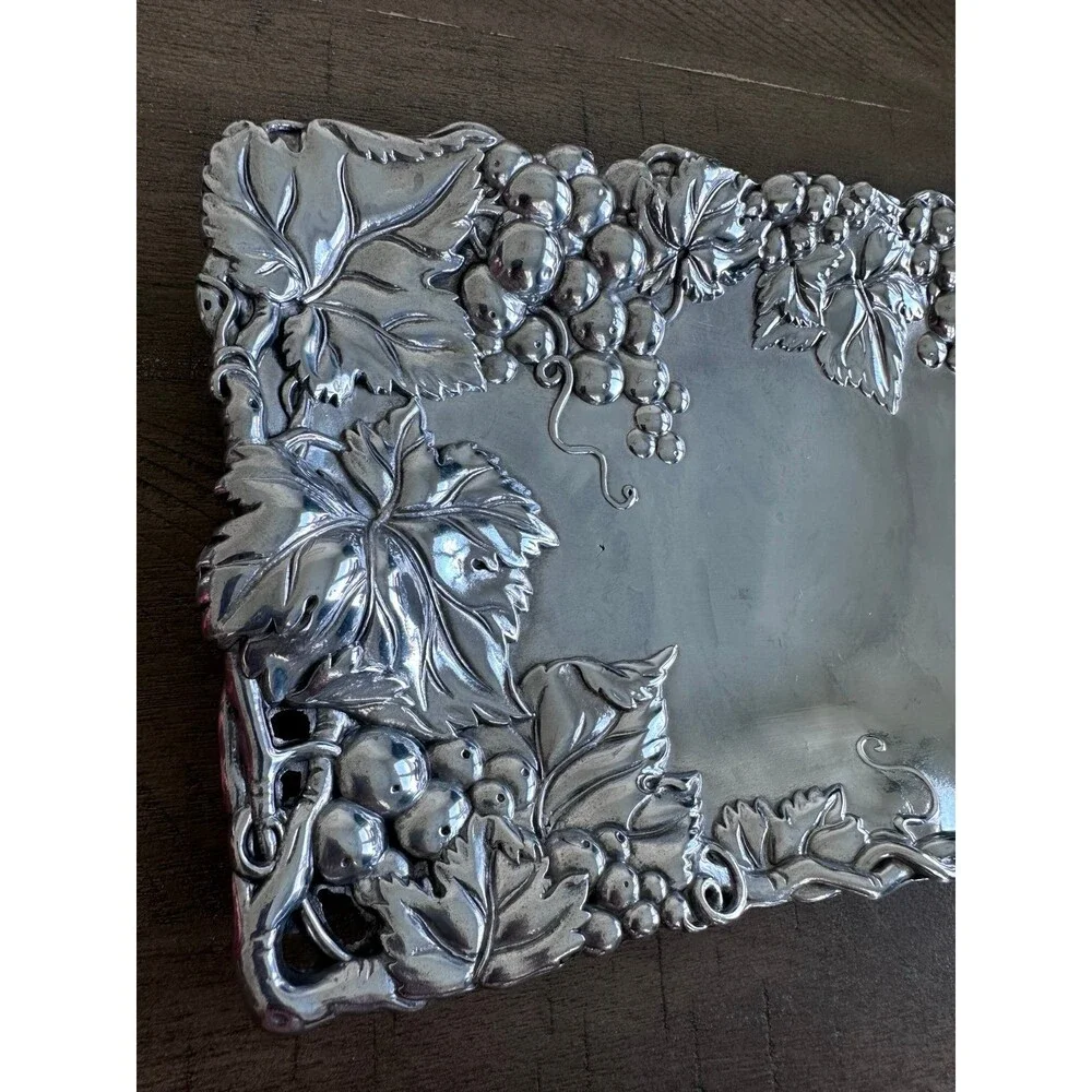 Vintage Arthur Court Grape Tray Bowl Set Cast Aluminum Vineyard Serveware